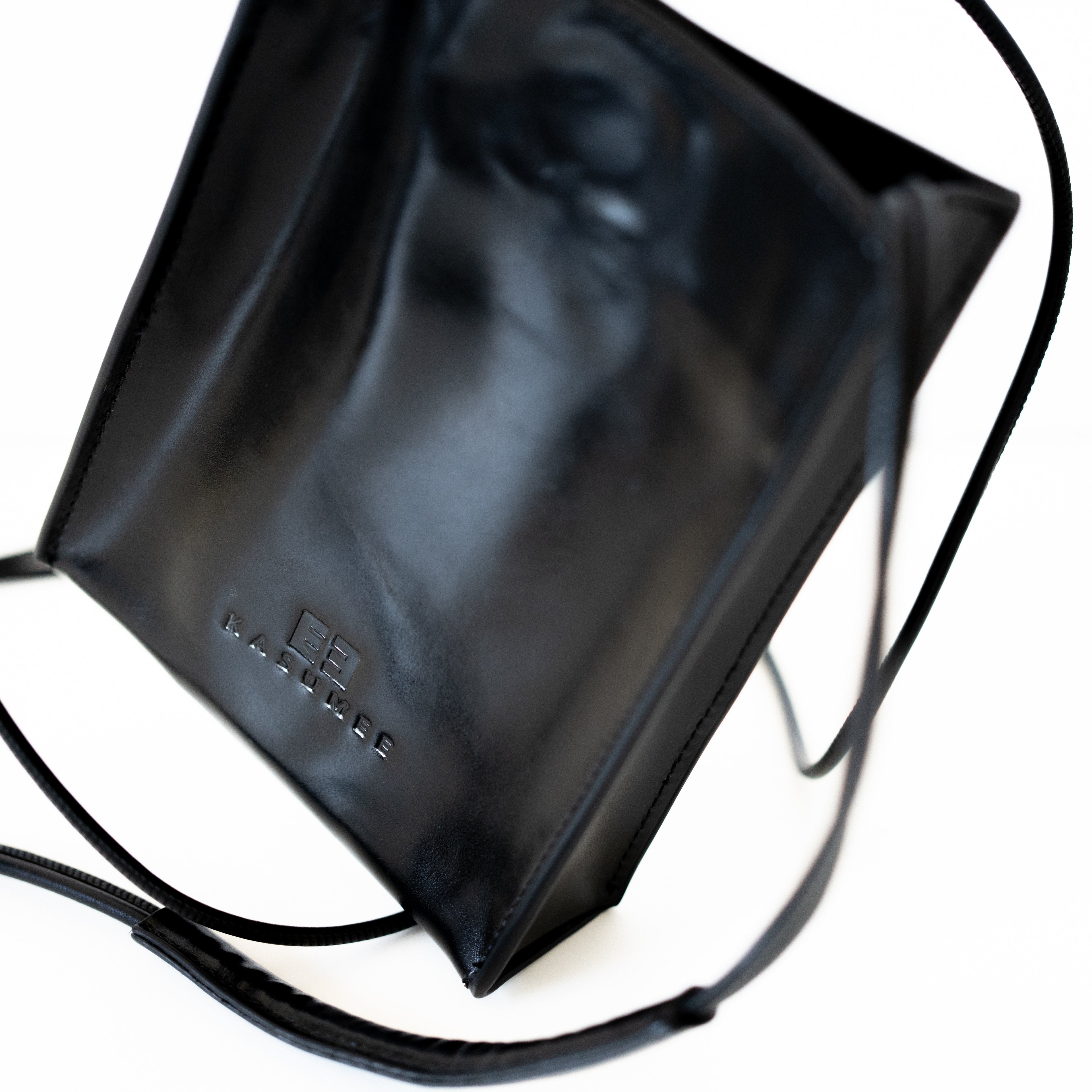 Black Glossy Leather Phone Bag - Minimalist Crossbody