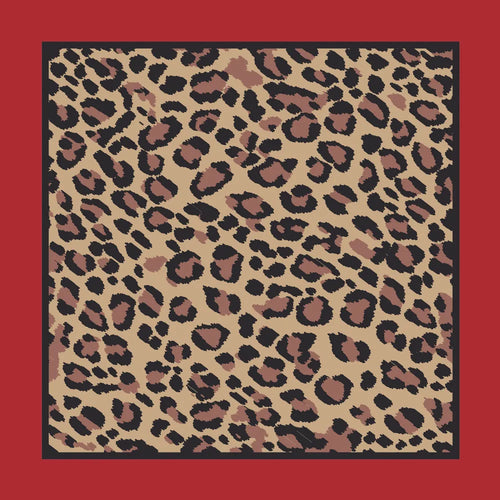 Leopard print satin scarf with red border by KASUMEE